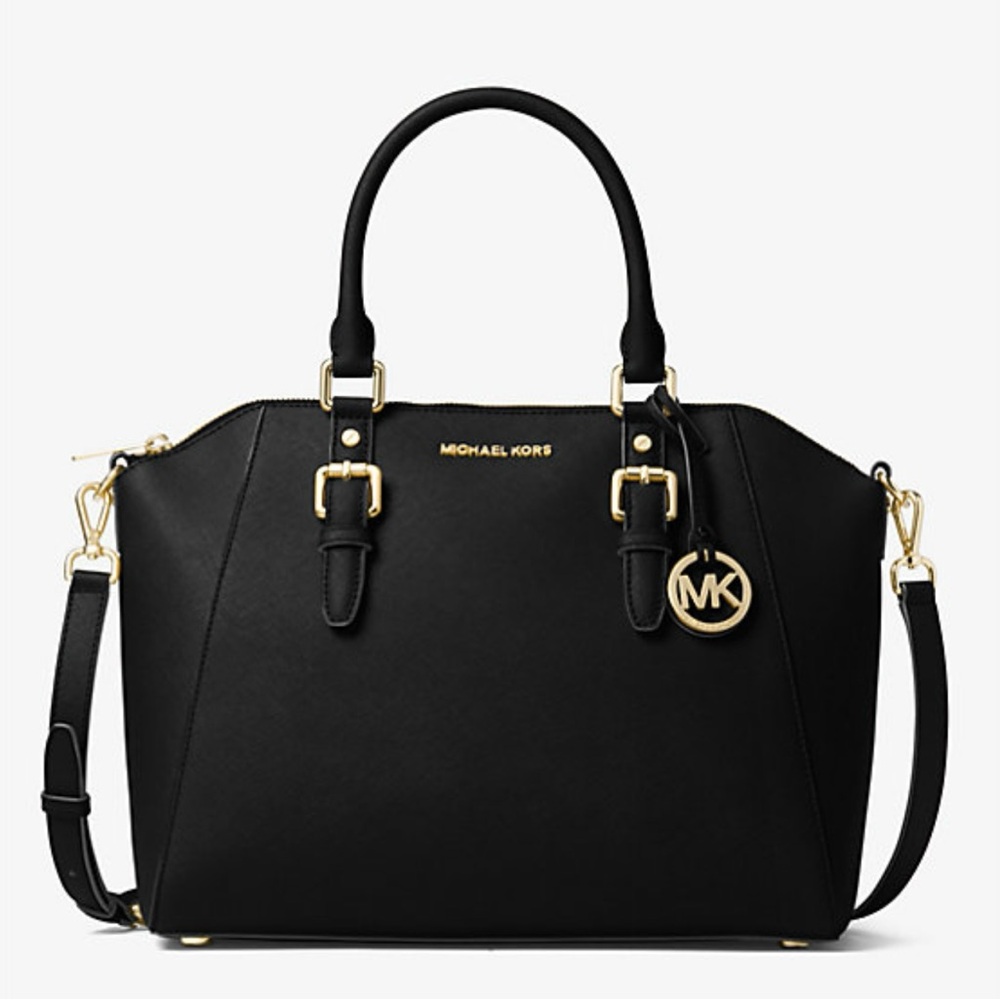 Michael Kors Ciara Large Saffiano Leather Black Satchel (NEW without tags)